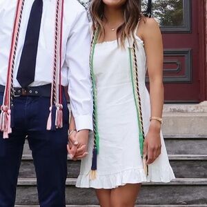 White Ruffle Hem Dress with Tie Straps